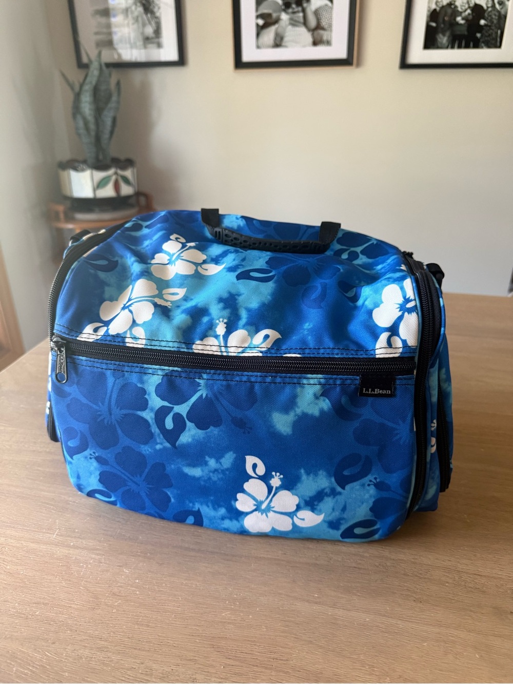 L.L. Bean Blue and White Cosmetic Bag with Floral Design